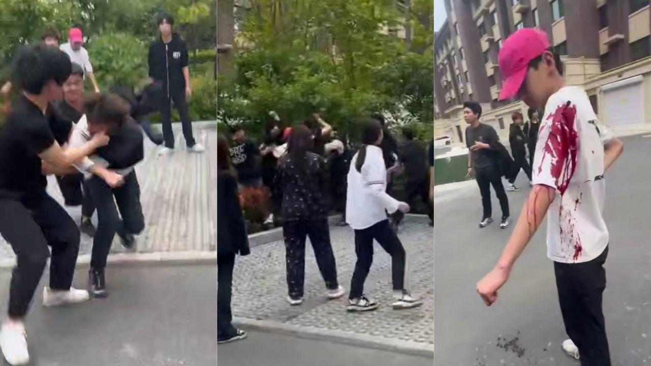 精神小伙街头斗殴视频流出 红毛白衣男被刀砍手臂 血流不止骇人听闻！