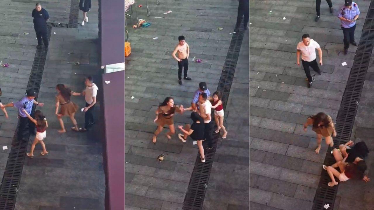 商场门口三美女打架视频流出 胸罩滑落奶子外露 撕扯乱斗让人疯狂！