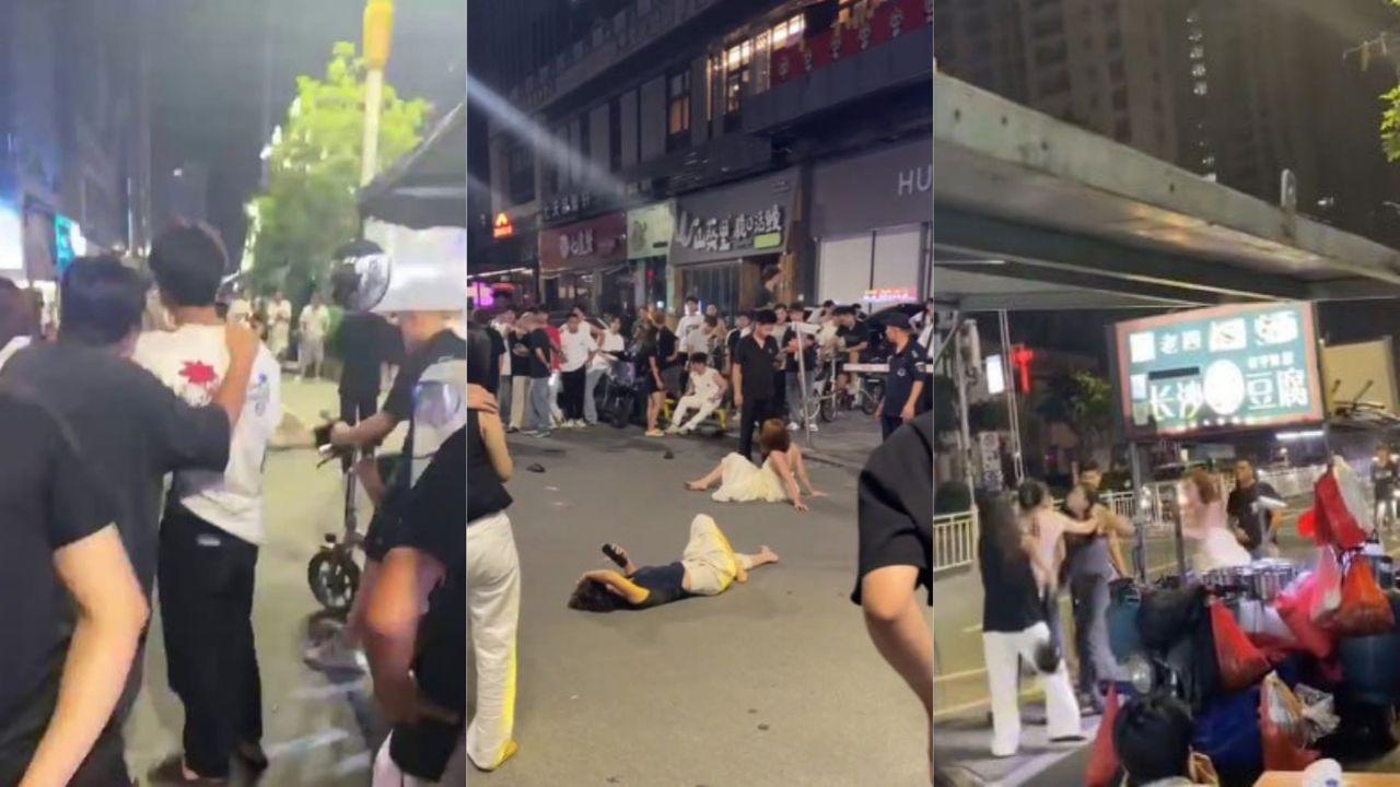 广东揭阳街头发生了一场由精神小妹引发的激烈干架 场面混乱!