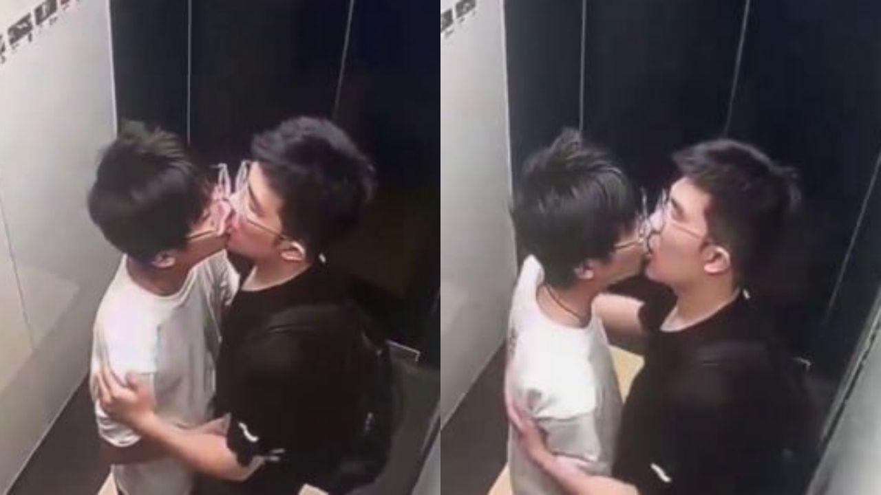 同性恋电梯激吻监控视频曝光 你侬我侬比男女恋爱还甜 画面火辣到炸！