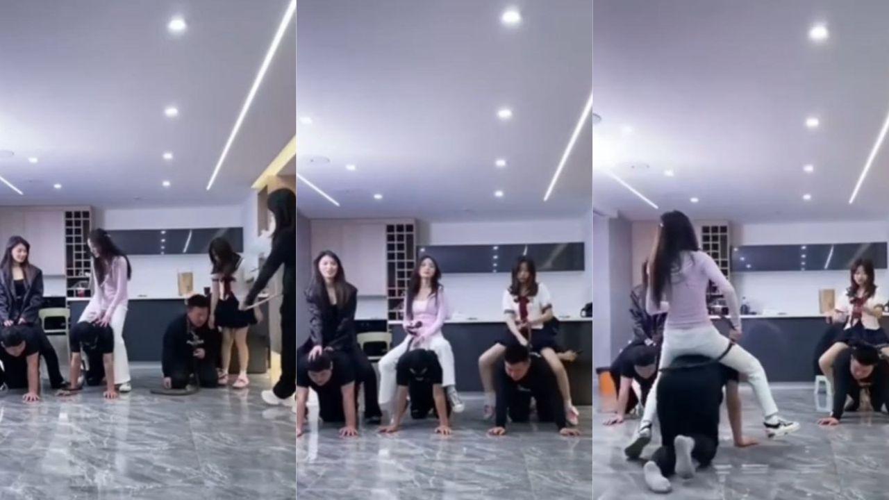 阿红丢尽男人的脸 舔狗男子被女友当狗溜做马骑 直播调教集美们玩得太野！