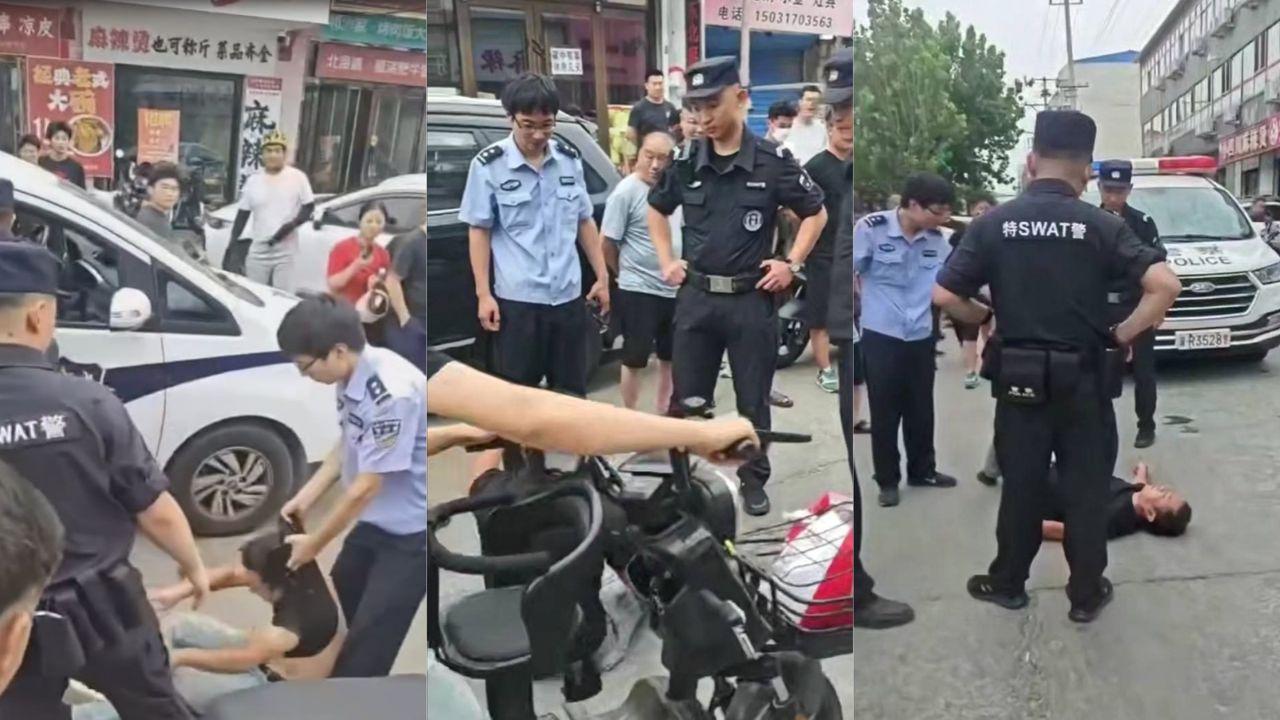 俩小伙街头斗殴秒变袭警大戏！辣椒水伺候还劫人质！嚣张演足犯罪片主角！