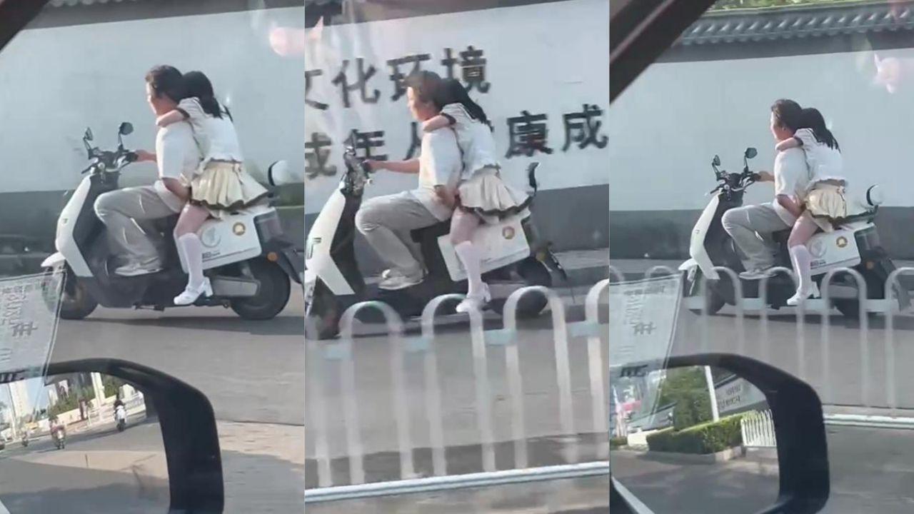 电动车居然也能车震 白丝百褶裙妹子马路上被扣逼 小伙一手骑车一手抠逼 这操作是真的骚！