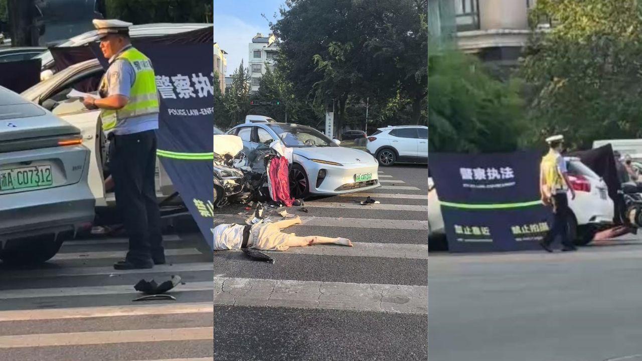 诸暨市十字路口惨烈车祸 日产蔚来电动车三车相撞 网传两人当场死亡 现场视频引热议！