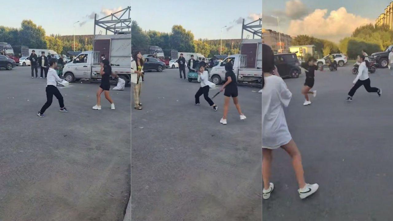 “精神小妹”街头火拼视频疯传 甩棍对战西瓜刀场面炸裂 围观群众偷拍全过程！