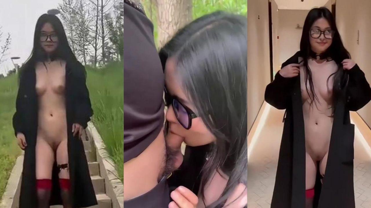 西萌工作室8月新作 眼镜骚货瑞瑞黑丝大衣乡村野外露出 口交内射再回酒店撸射！