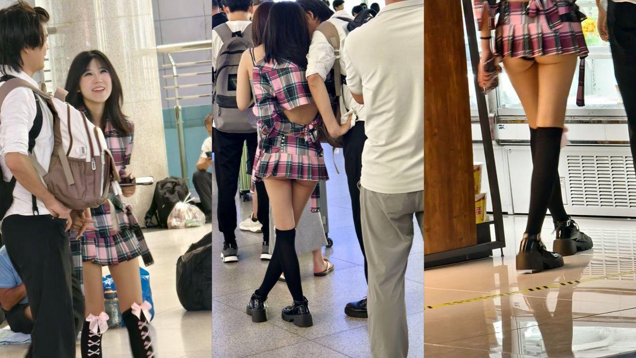 山东潍坊车站超短裙妹子大胆露出 齐逼裙摆屁股全漏 允许路人摸私处！